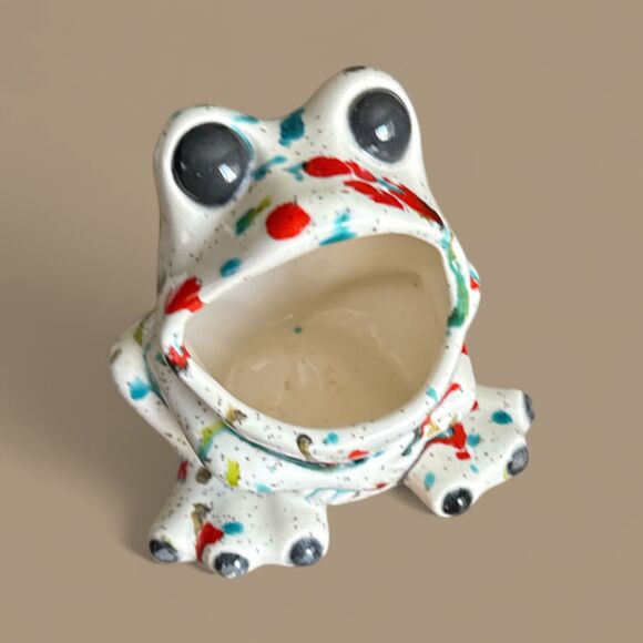 Vintage Ceramic Frog/Toad Soap Dish Sponge Holder Wide Mouth 1978  Spatter - Picture 1 of 4